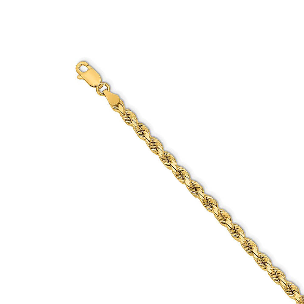 3.75mm 14k Yellow Gold, Solid Diamond Cut Rope Chain Bracelet, Item B15556 by The Black Bow Jewelry Co.