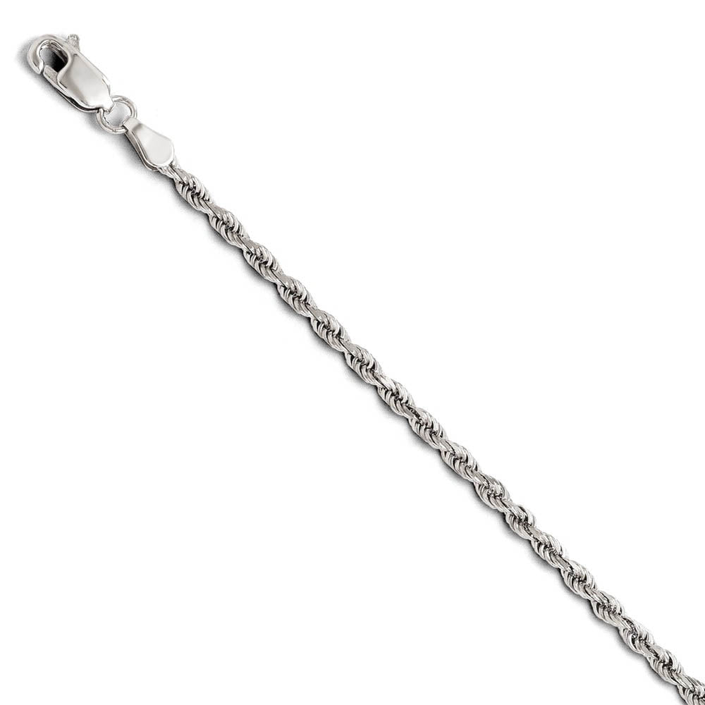2.5mm 14k White Gold Solid Diamond Cut Rope Chain Bracelet, Item B15559 by The Black Bow Jewelry Co.