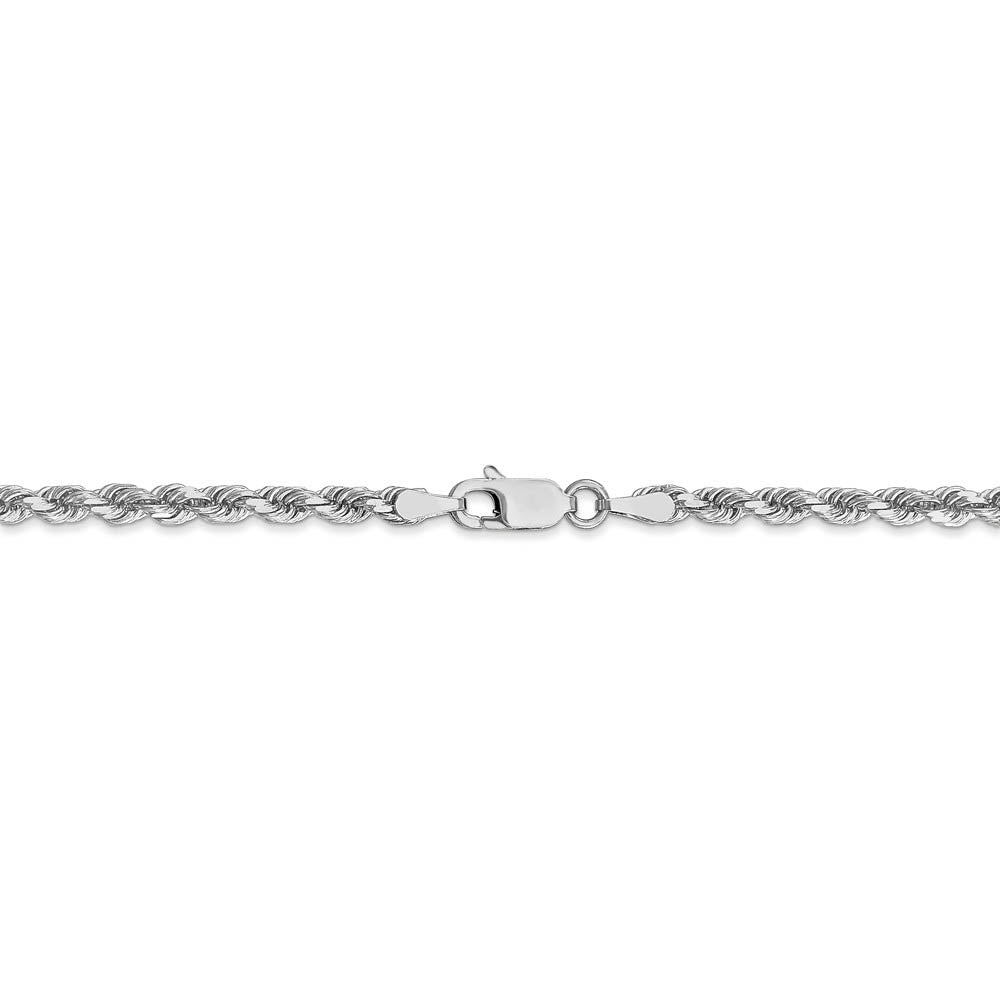 Alternate view of the 3mm 14k White Gold Solid Diamond Cut Rope Chain Bracelet by The Black Bow Jewelry Co.