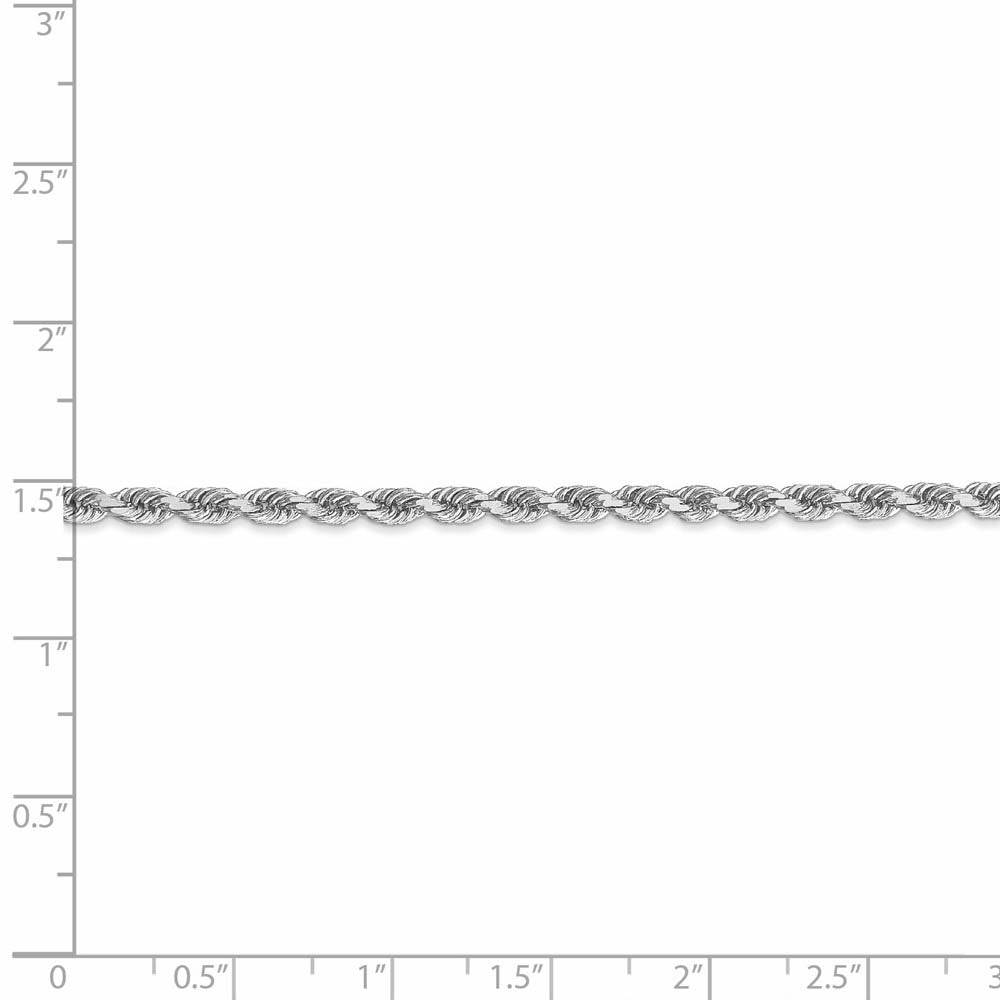 Alternate view of the 3mm 14k White Gold Solid Diamond Cut Rope Chain Bracelet by The Black Bow Jewelry Co.