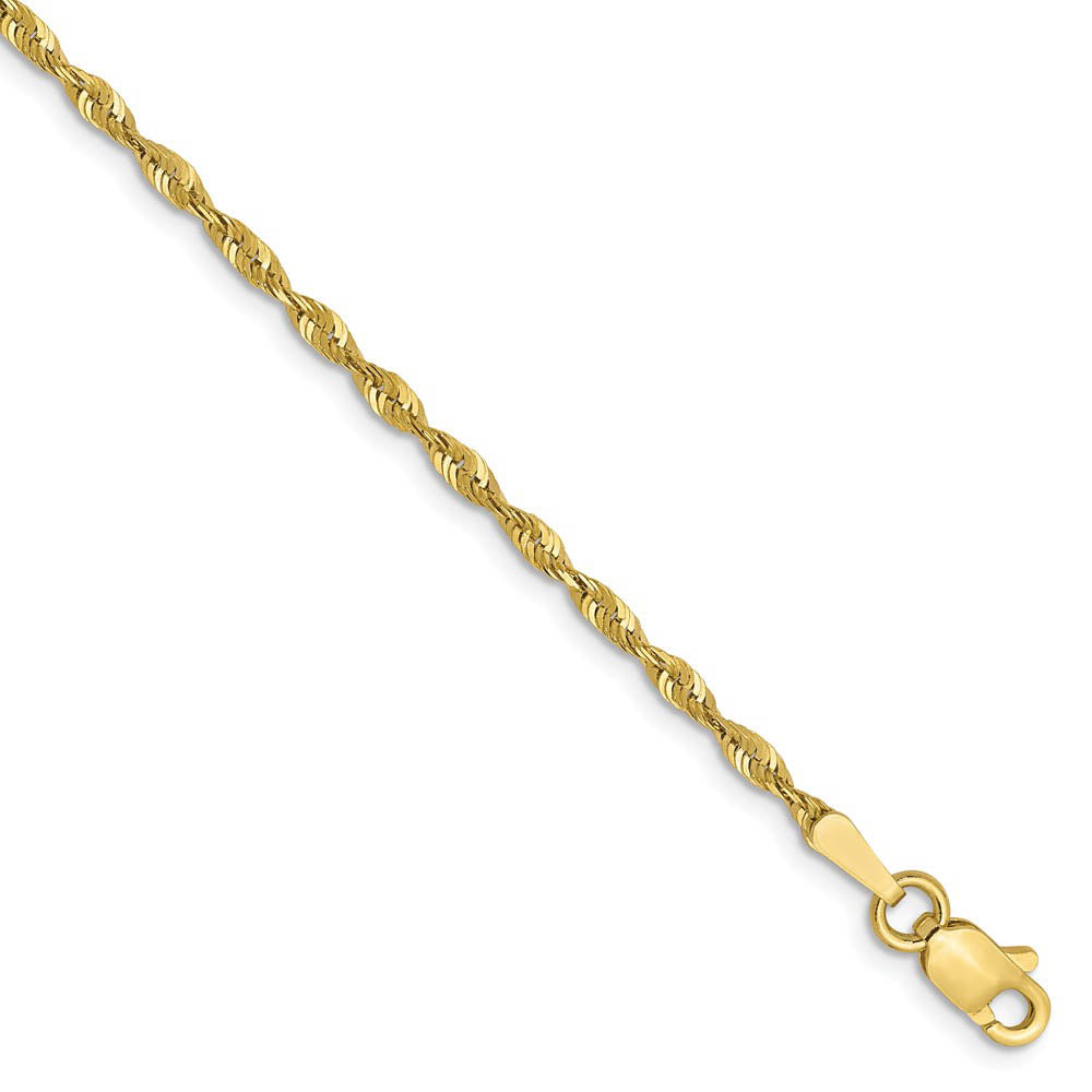 1.8mm 10k Yellow Gold Lightweight D/C Solid Rope Chain Bracelet, Item B15574 by The Black Bow Jewelry Co.