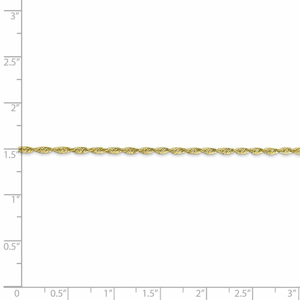 Alternate view of the 1.8mm 10k Yellow Gold Lightweight D/C Solid Rope Chain Bracelet by The Black Bow Jewelry Co.