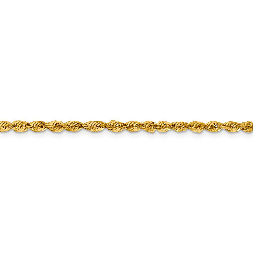Alternate view of the 3mm 10k Yellow Gold Lightweight D/C Solid Rope Chain Bracelet by The Black Bow Jewelry Co.