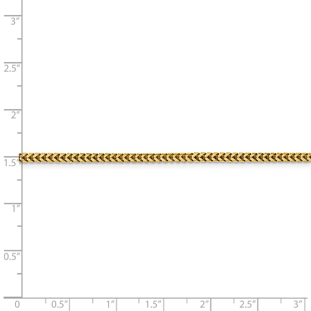 Alternate view of the 2.25mm 14k Yellow Gold Solid Franco Chain Bracelet by The Black Bow Jewelry Co.