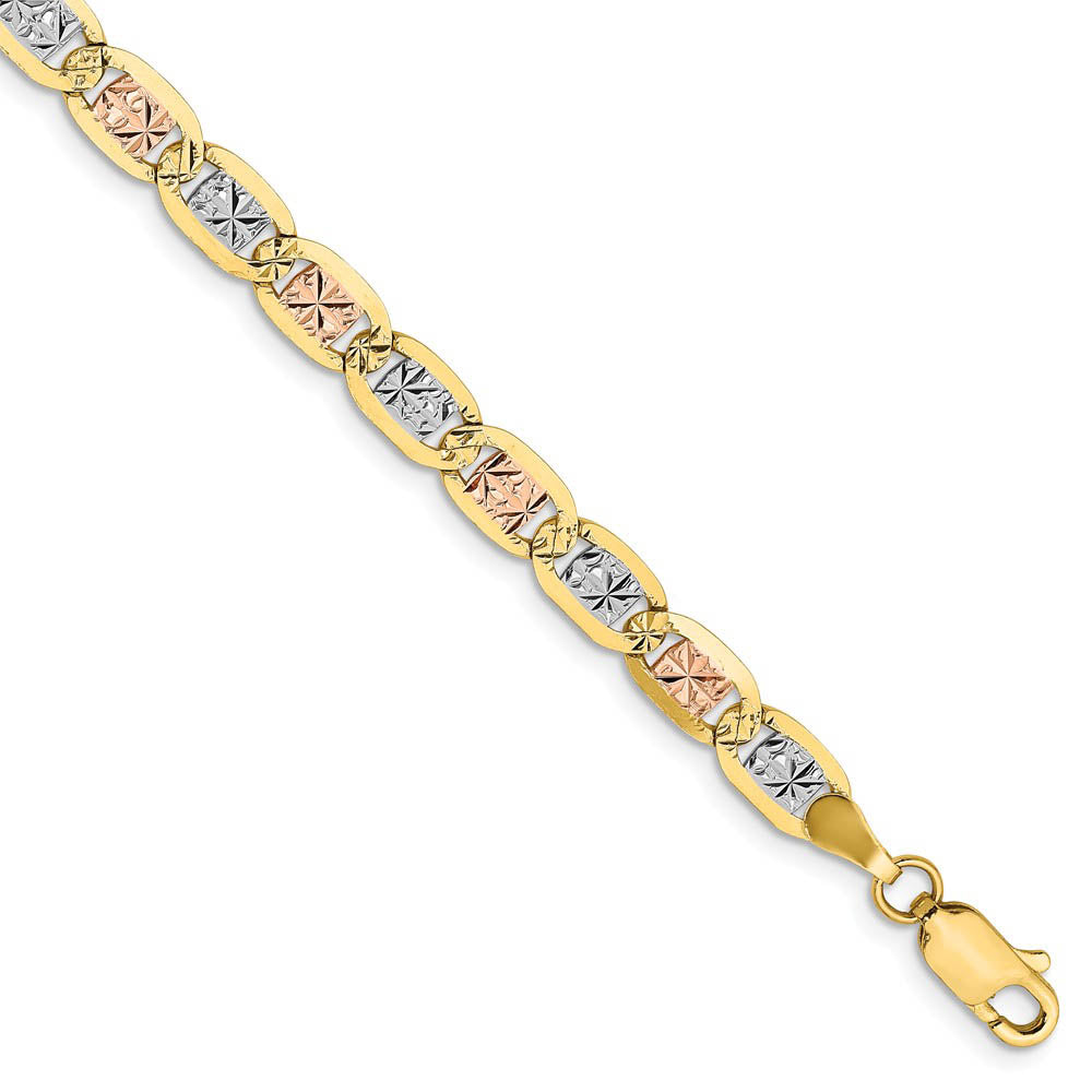 4.75mm 14k Gold Tri-Color Solid Fancy Pave Anchor Chain Bracelet, Item B15593 by The Black Bow Jewelry Co.