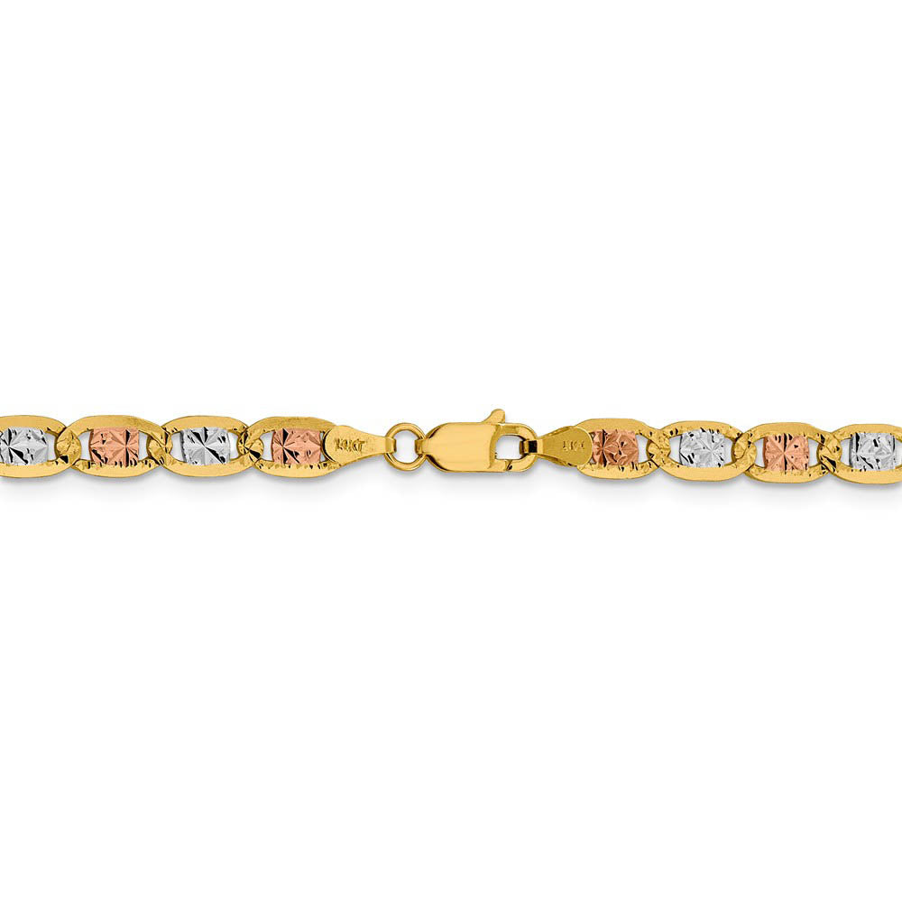 Alternate view of the 4.75mm 14k Gold Tri-Color Solid Fancy Pave Anchor Chain Bracelet by The Black Bow Jewelry Co.