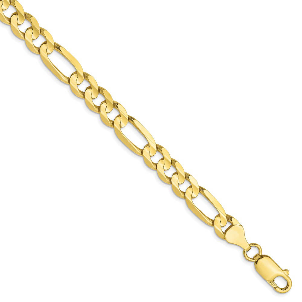 Men's 6.75mm 10K Yellow Gold Solid Concave Figaro Chain Bracelet, Item B15595 by The Black Bow Jewelry Co.