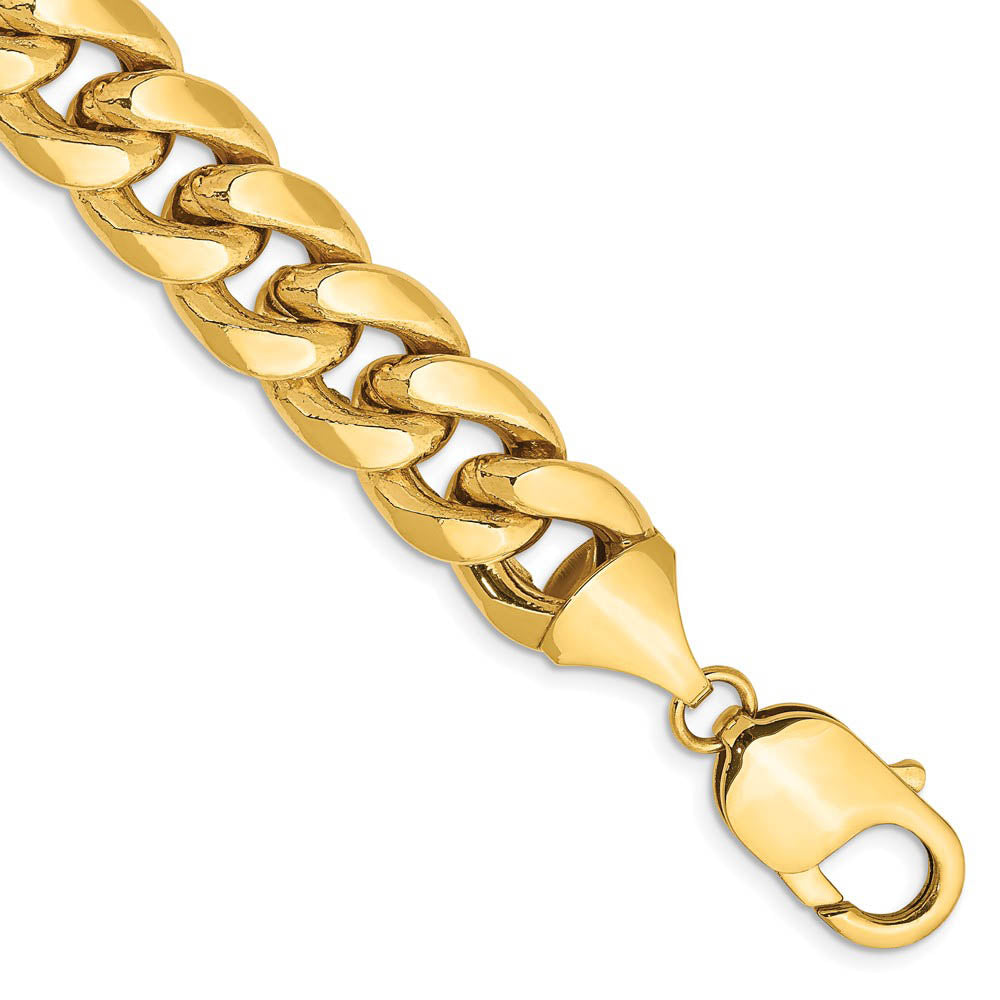 Men's 11mm 14k Yellow Gold Hollow Miami Cuban (Curb) Chain Bracelet, Item B15597 by The Black Bow Jewelry Co.