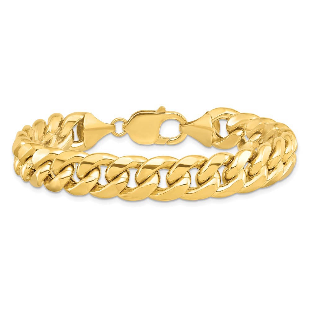 Alternate view of the Men's 11mm 14k Yellow Gold Hollow Miami Cuban (Curb) Chain Bracelet by The Black Bow Jewelry Co.