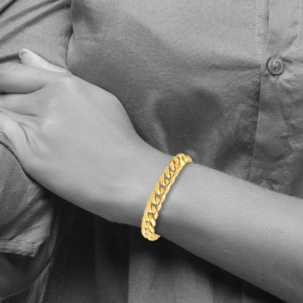 Alternate view of the Men's 11mm 14k Yellow Gold Hollow Miami Cuban (Curb) Chain Bracelet by The Black Bow Jewelry Co.