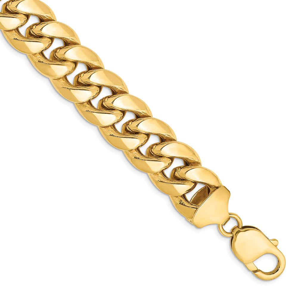 Men's 12.5mm 14k Yellow Gold Hollow Miami Cuban (Curb) Chain Bracelet, Item B15598 by The Black Bow Jewelry Co.