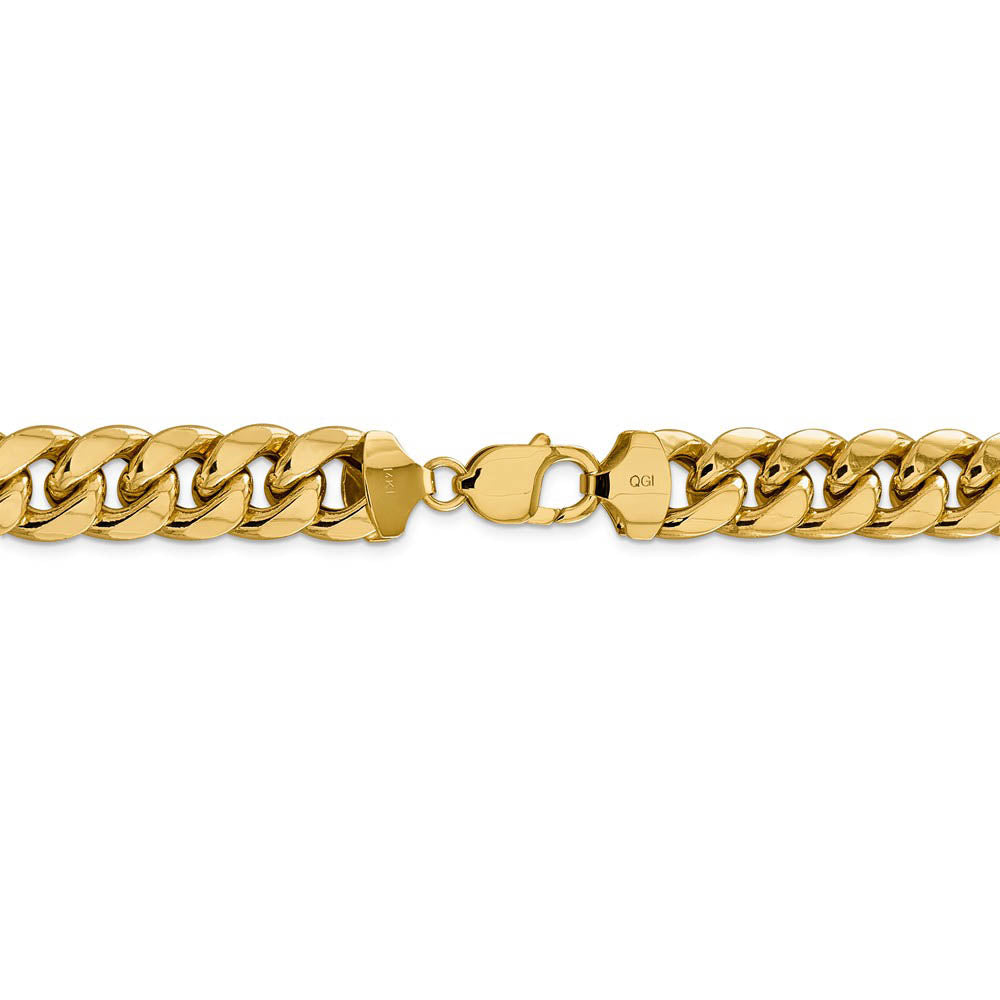 Alternate view of the Men's 12.5mm 14k Yellow Gold Hollow Miami Cuban (Curb) Chain Bracelet by The Black Bow Jewelry Co.