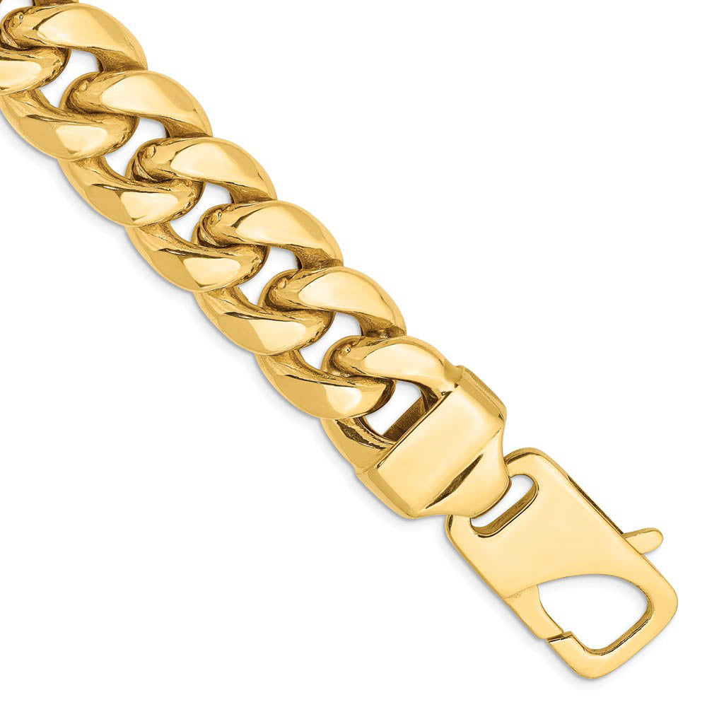Men's 15mm 14k Yellow Gold Hollow Miami Cuban (Curb) Chain Bracelet, Item B15599 by The Black Bow Jewelry Co.