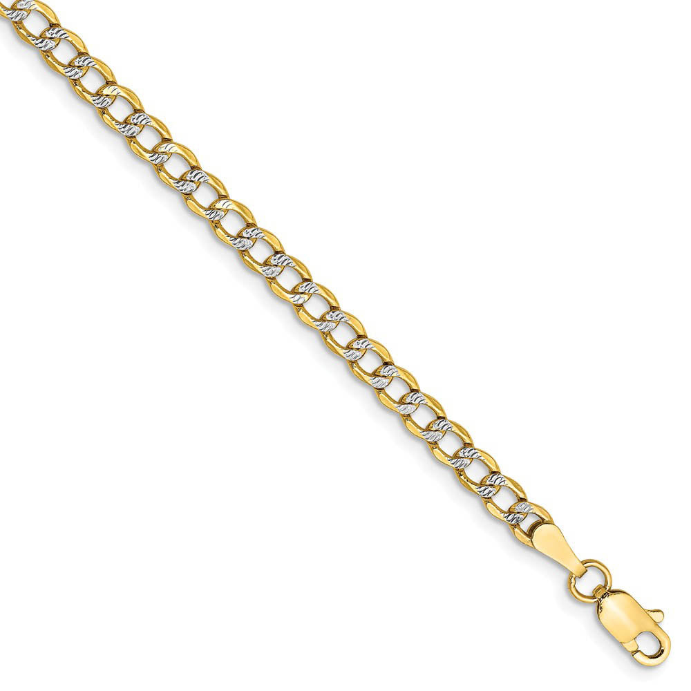 3.4mm 14k Yellow Gold & Rhodium Hollow Pave Curb Chain Bracelet, Item B15604 by The Black Bow Jewelry Co.