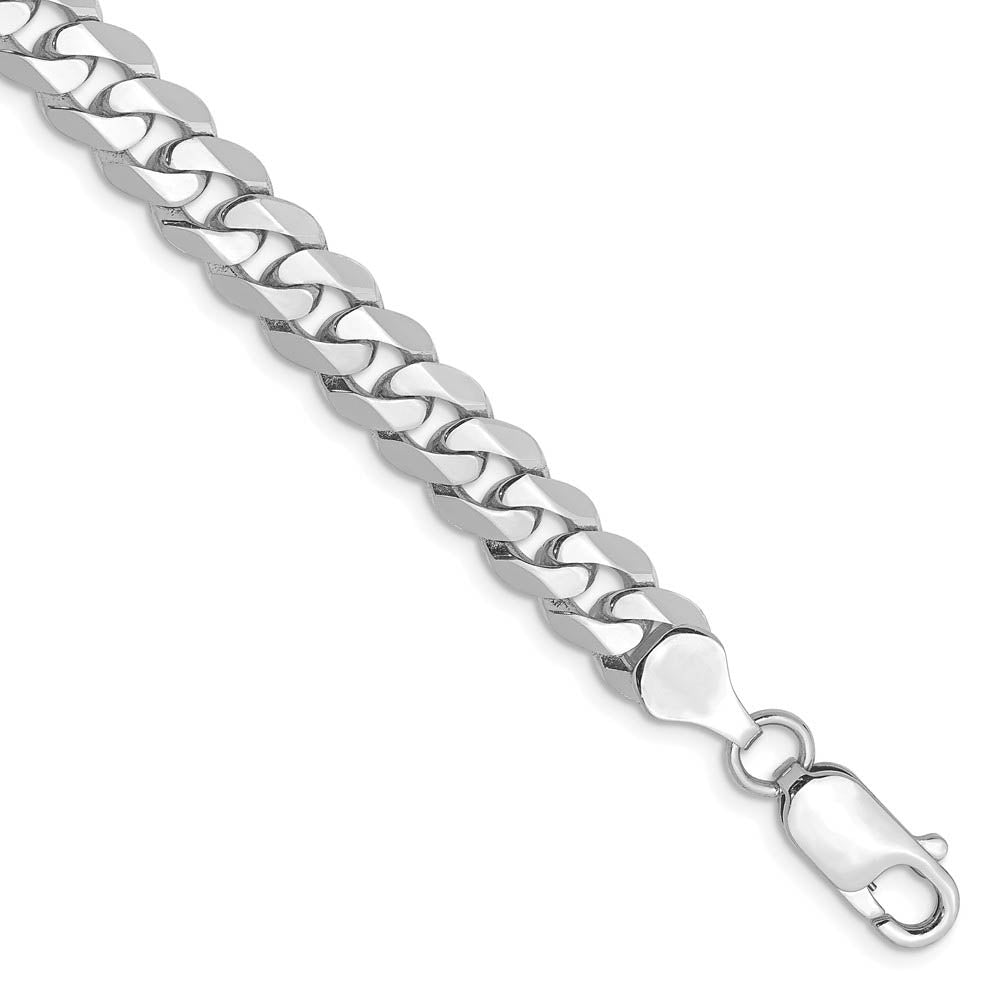 Men's 7.25mm 14k White Gold Solid Beveled Curb Chain Bracelet, Item B15607 by The Black Bow Jewelry Co.