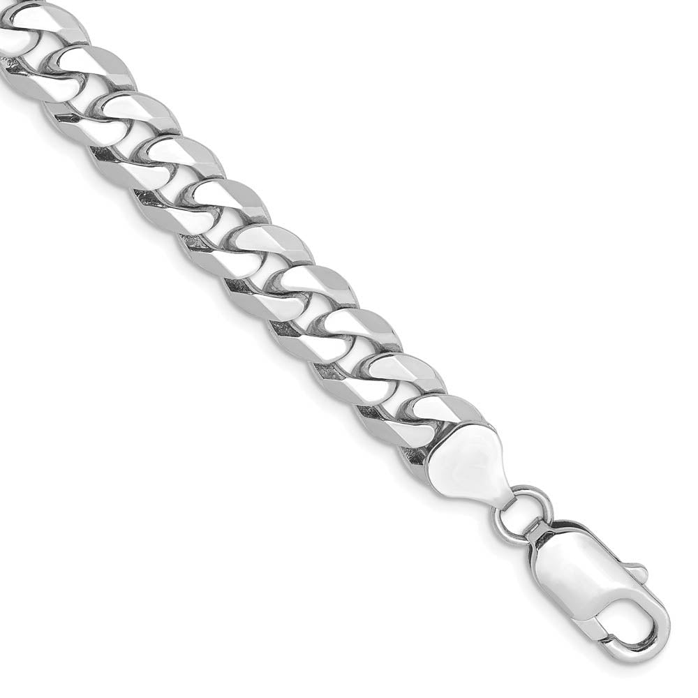 Men's 8mm 14k White Gold Solid Beveled Curb Chain Bracelet, Item B15608 by The Black Bow Jewelry Co.