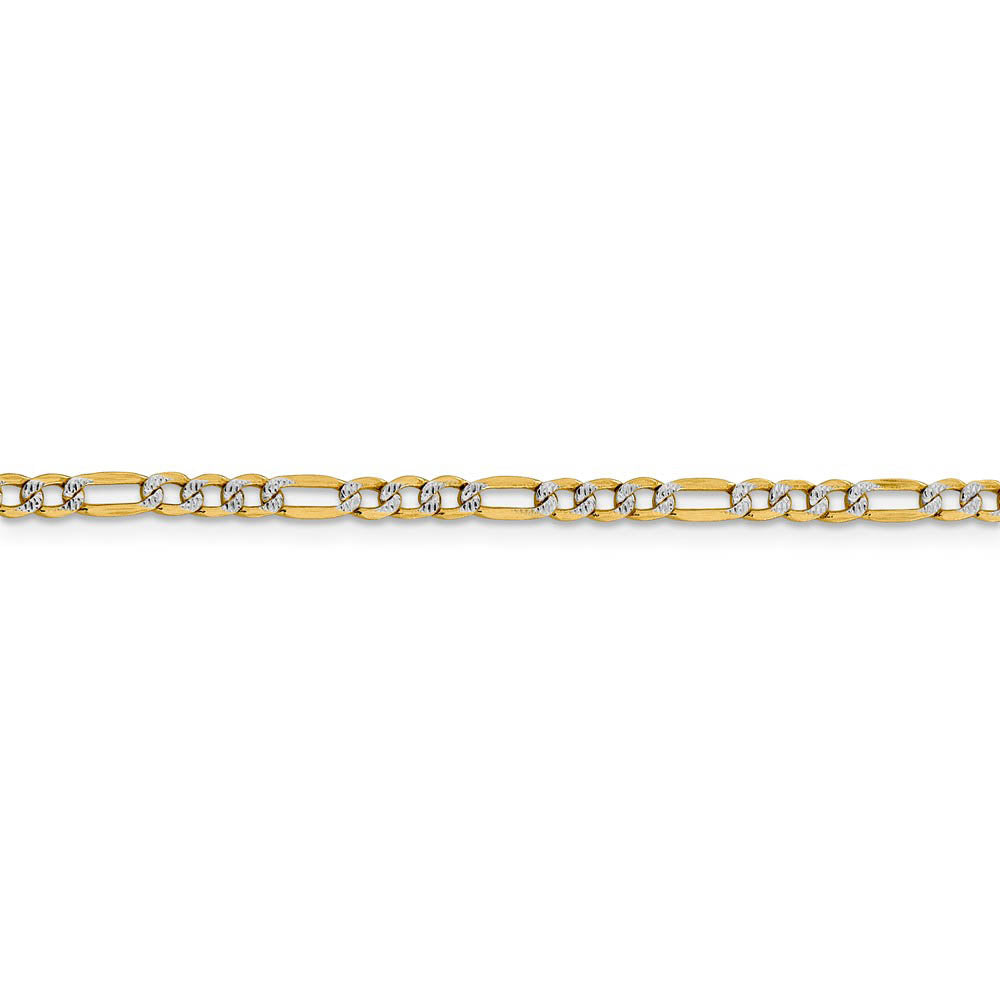 Alternate view of the 3.25mm 14k Yellow Gold & Rhodium Hollow Pave Figaro Chain Bracelet by The Black Bow Jewelry Co.
