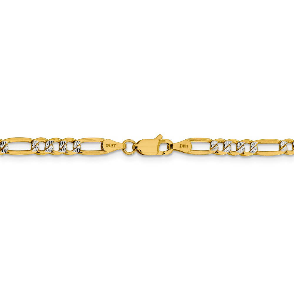 Alternate view of the 3.25mm 14k Yellow Gold & Rhodium Hollow Pave Figaro Chain Bracelet by The Black Bow Jewelry Co.