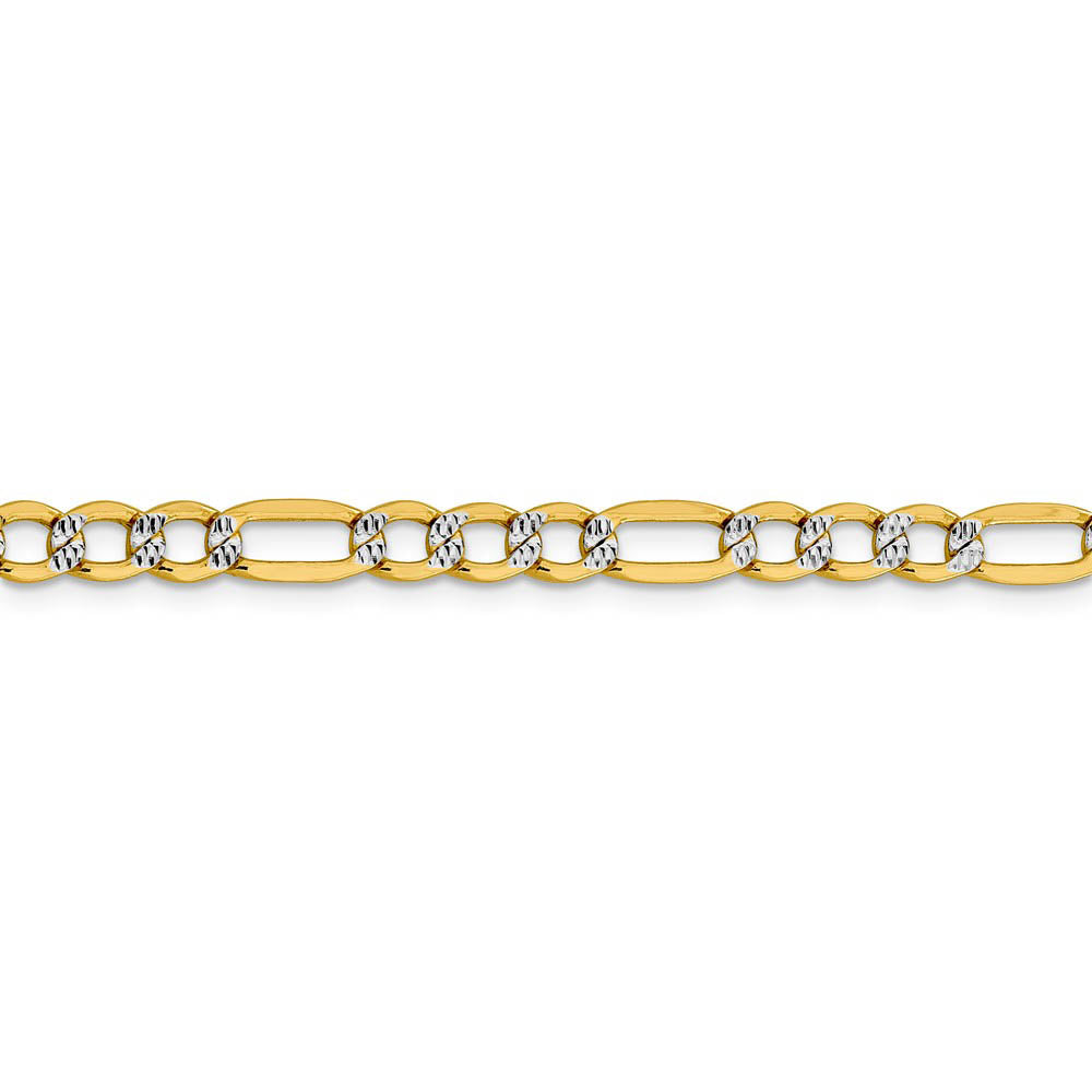 Alternate view of the 5.25mm 14k Yellow Gold & Rhodium Hollow Pave Figaro Chain Bracelet by The Black Bow Jewelry Co.