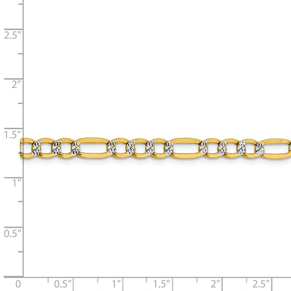 Alternate view of the 5.25mm 14k Yellow Gold & Rhodium Hollow Pave Figaro Chain Bracelet by The Black Bow Jewelry Co.