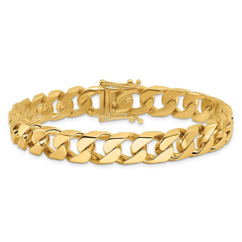 Alternate view of the Men's 14k Yellow Gold, 10.5mm Flat Beveled Curb Chain Bracelet, 8 Inch by The Black Bow Jewelry Co.