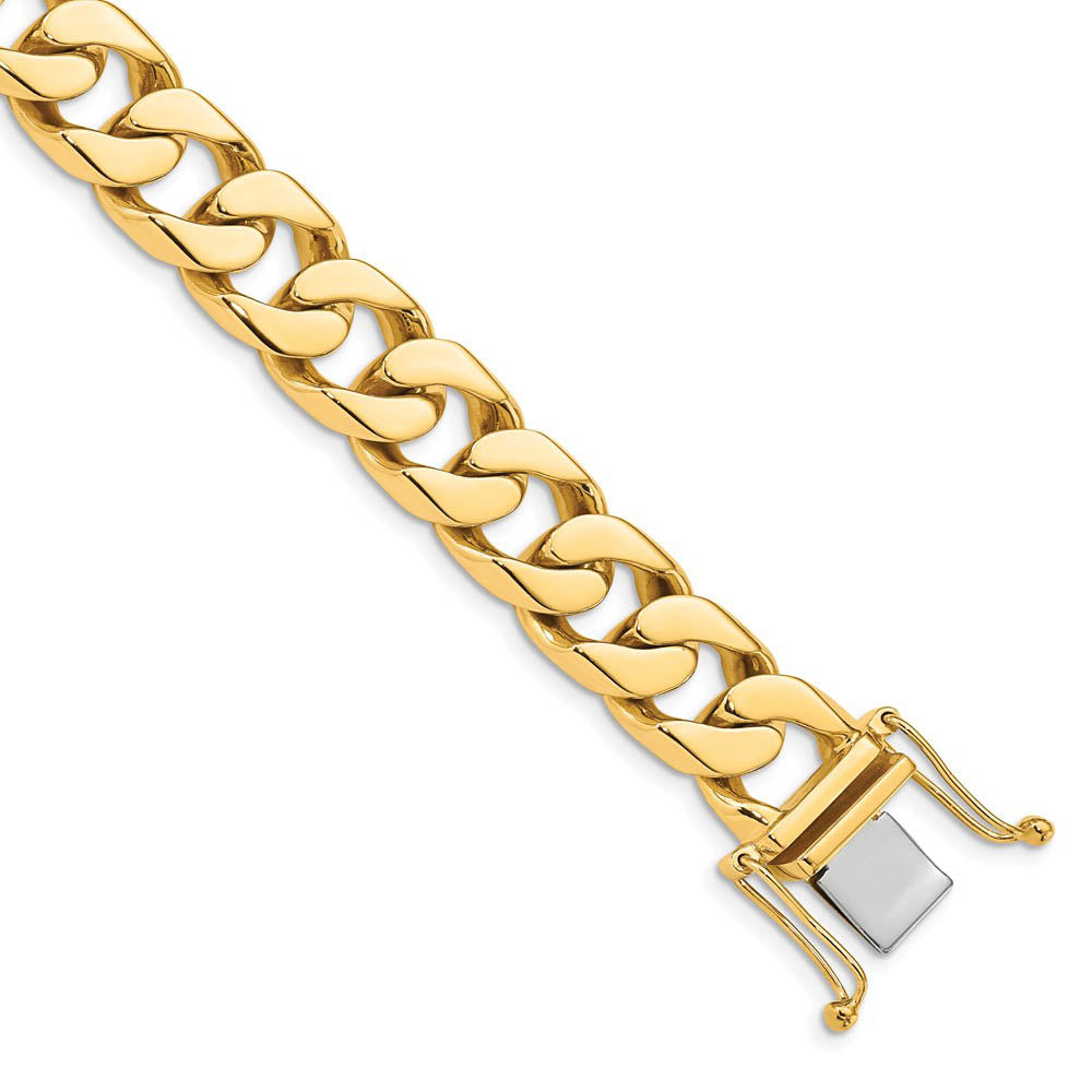 Men's 14k Yellow Gold, 12mm Flat Beveled Curb Chain Bracelet, 8 Inch, Item B15621 by The Black Bow Jewelry Co.