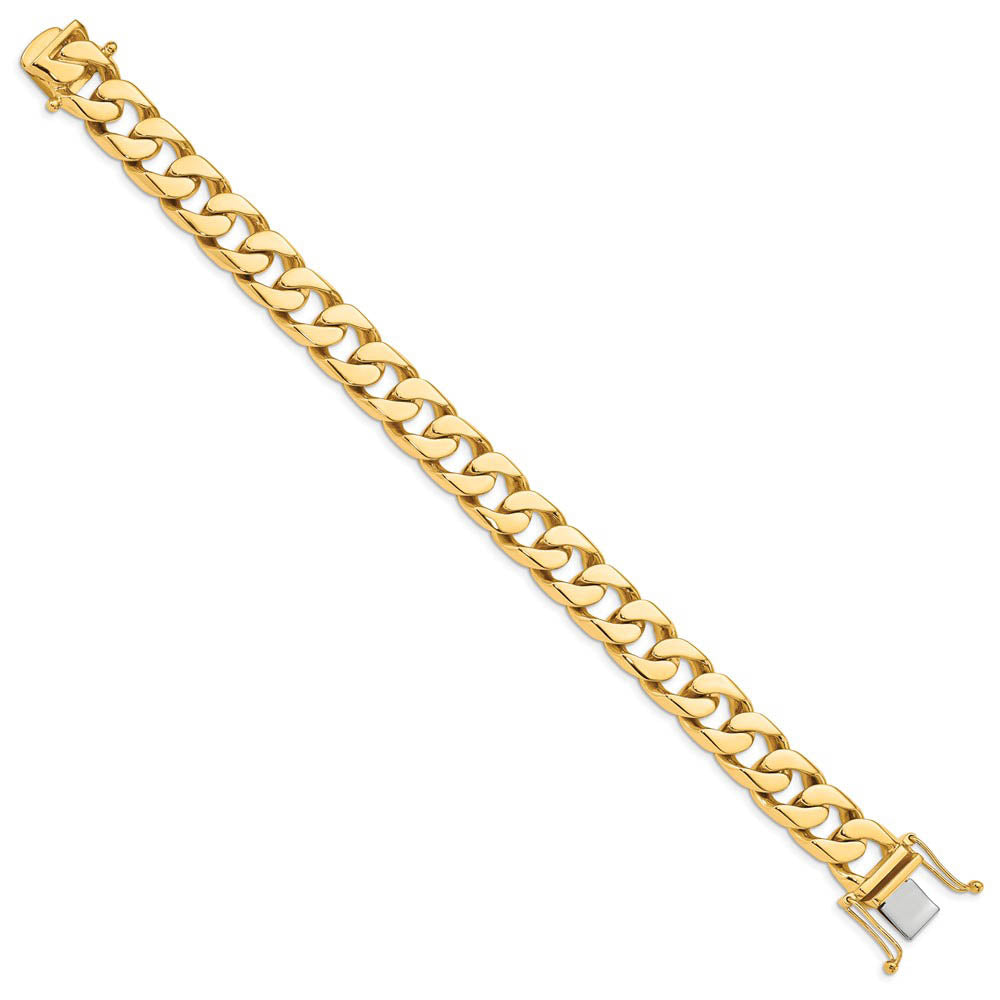 Alternate view of the Men's 14k Yellow Gold, 12mm Flat Beveled Curb Chain Bracelet, 8 Inch by The Black Bow Jewelry Co.
