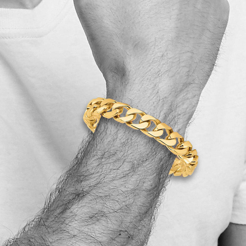 Alternate view of the Men's 14k Yellow Gold, 12mm Flat Beveled Curb Chain Bracelet, 8 Inch by The Black Bow Jewelry Co.