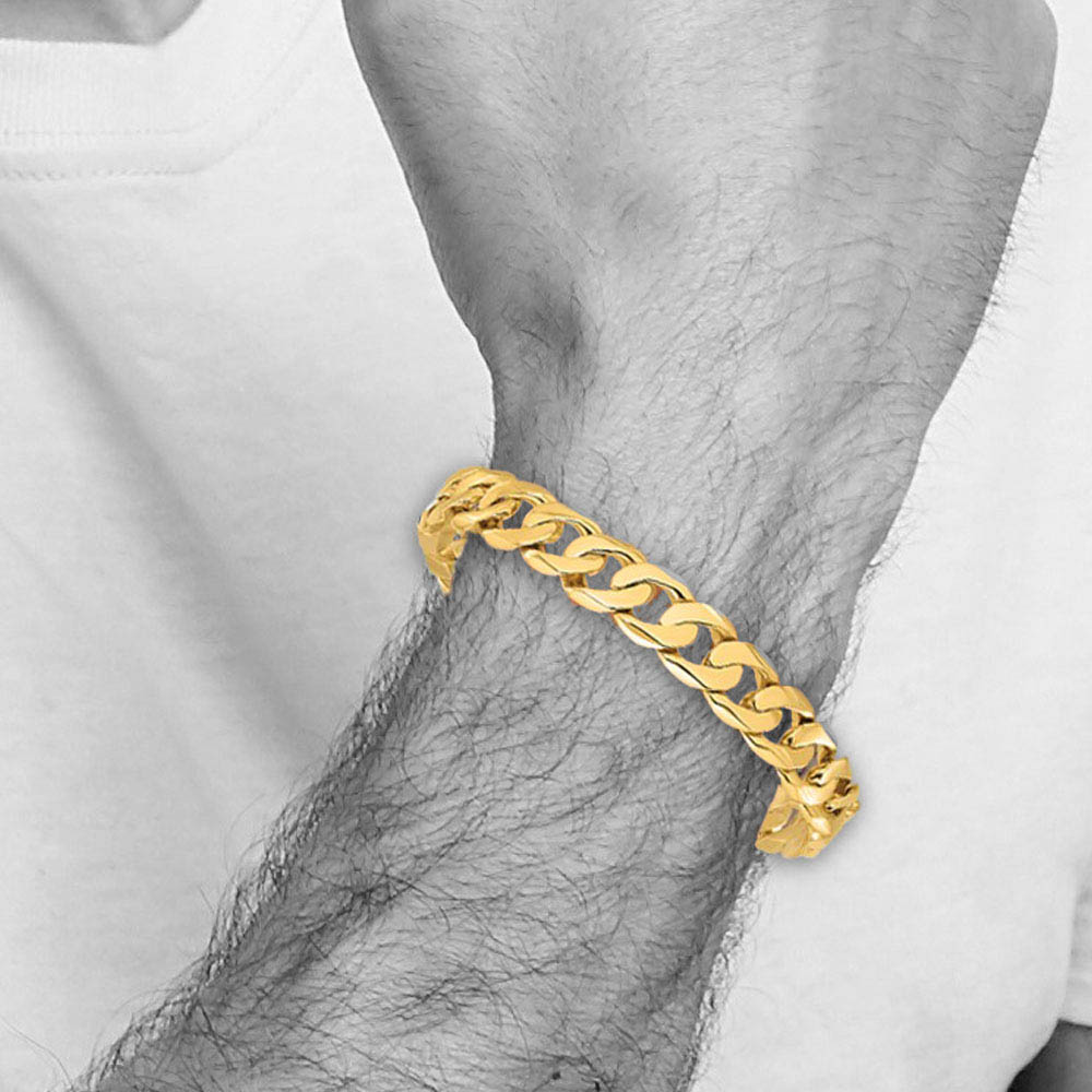 Alternate view of the Men's 14k Yellow Gold 11mm Fancy Solid Curb Chain Bracelet, 8.25 Inch by The Black Bow Jewelry Co.