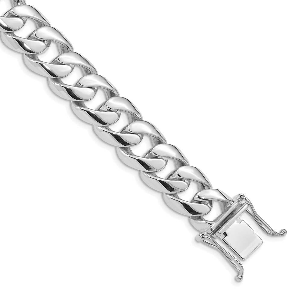 Men's 14k White Gold, 13.5mm Rounded Curb Chain Bracelet, 8 Inch, Item B15626 by The Black Bow Jewelry Co.