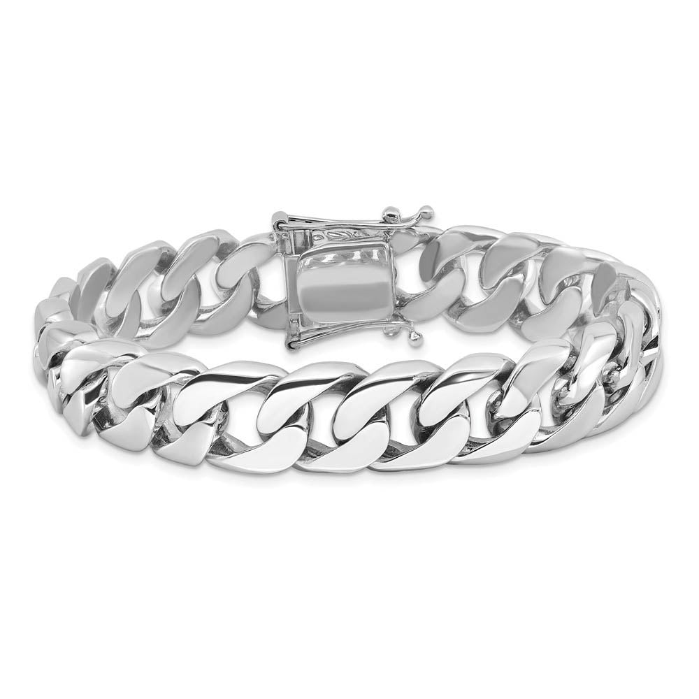 Alternate view of the Men's 14k White Gold, 13.5mm Rounded Curb Chain Bracelet, 8 Inch by The Black Bow Jewelry Co.