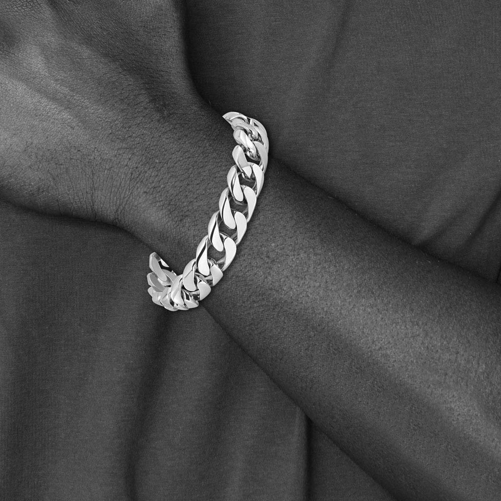 Alternate view of the Men's 14k White Gold, 13.5mm Rounded Curb Chain Bracelet, 8 Inch by The Black Bow Jewelry Co.