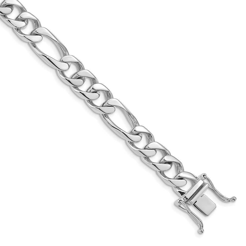 Men's 14k White Gold, 9mm Solid Figaro Link Chain Bracelet, 8 Inch, Item B15628 by The Black Bow Jewelry Co.