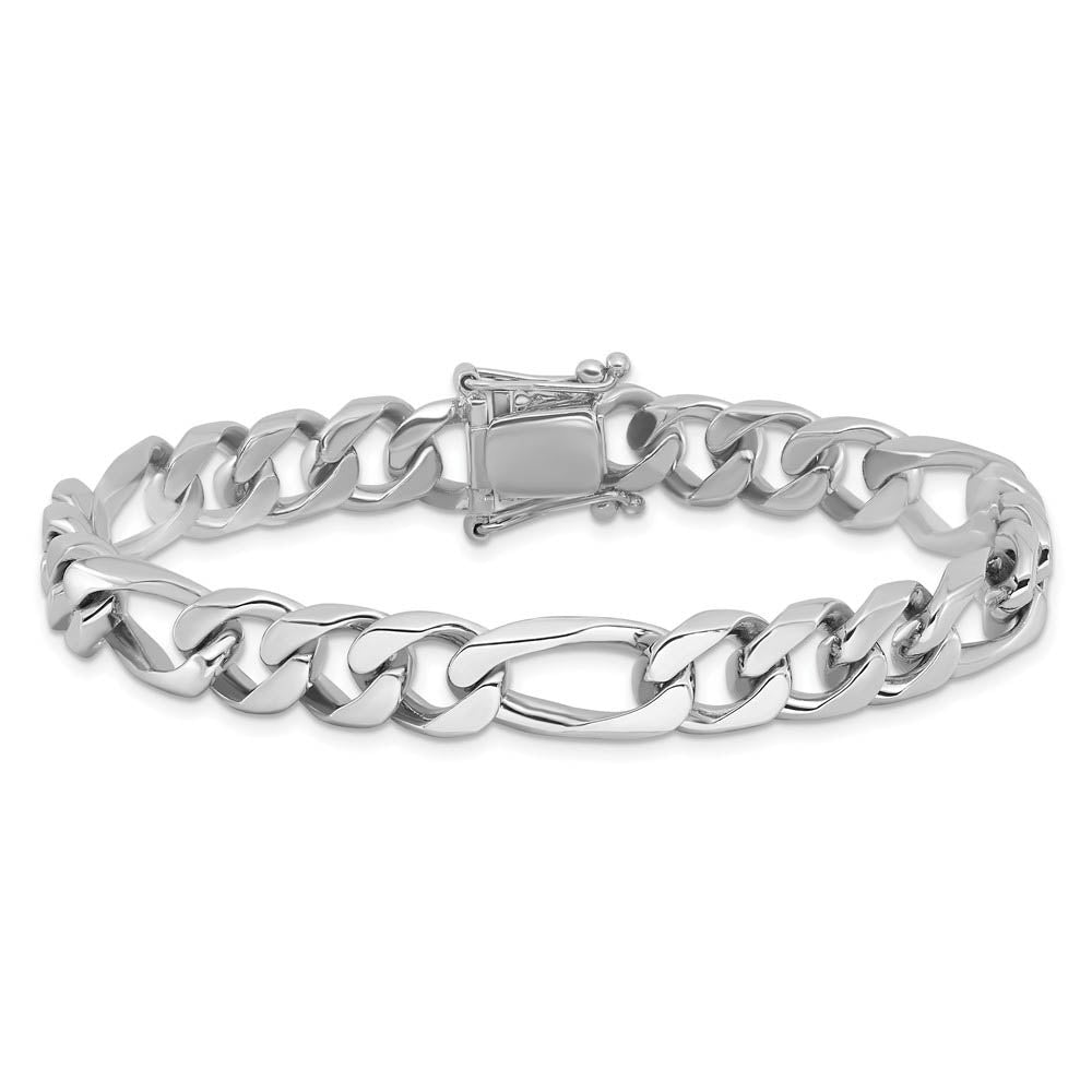 Alternate view of the Men's 14k White Gold, 9mm Solid Figaro Link Chain Bracelet, 8 Inch by The Black Bow Jewelry Co.