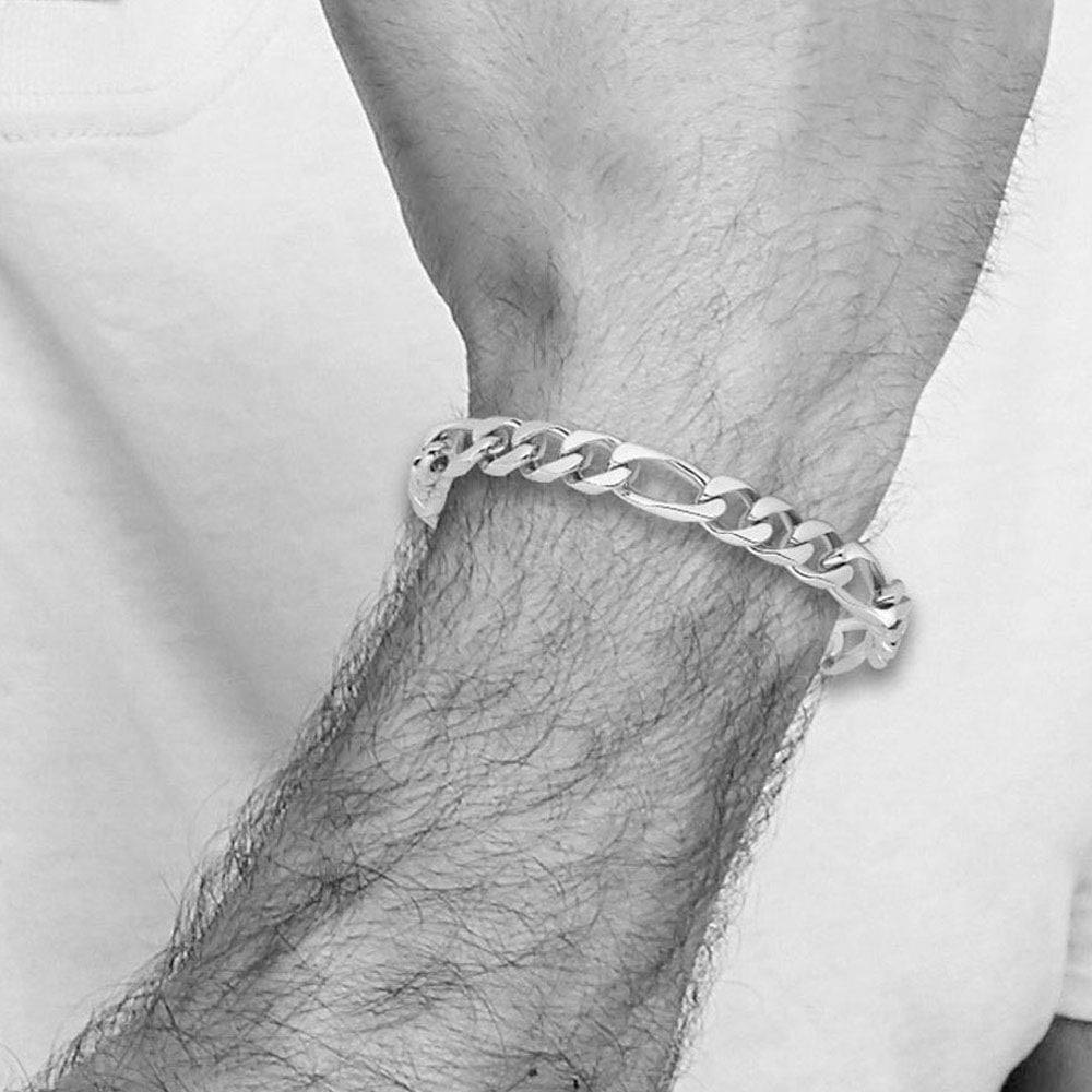 Alternate view of the Men's 14k White Gold, 9mm Solid Figaro Link Chain Bracelet, 8 Inch by The Black Bow Jewelry Co.