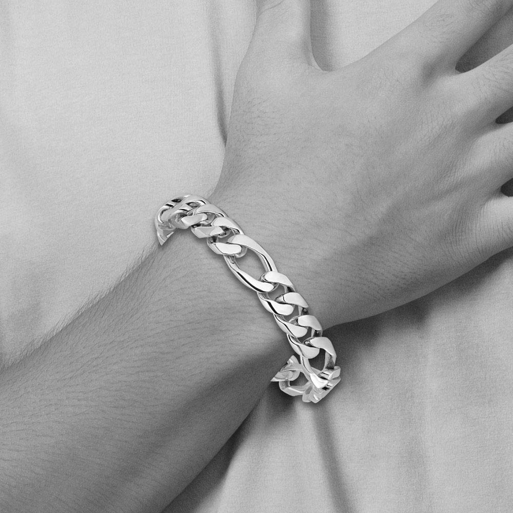 Alternate view of the Men's 14k White Gold, 10mm Solid Figaro Link Chain Bracelet, 8 Inch by The Black Bow Jewelry Co.