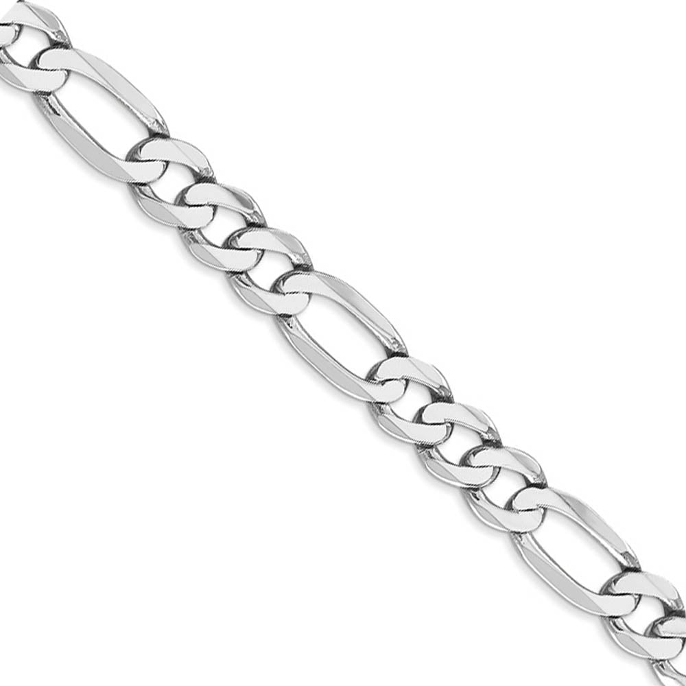 Men's 7mm 14k White Gold Solid Flat Figaro Chain Bracelet, 8 Inch, Item B15631 by The Black Bow Jewelry Co.