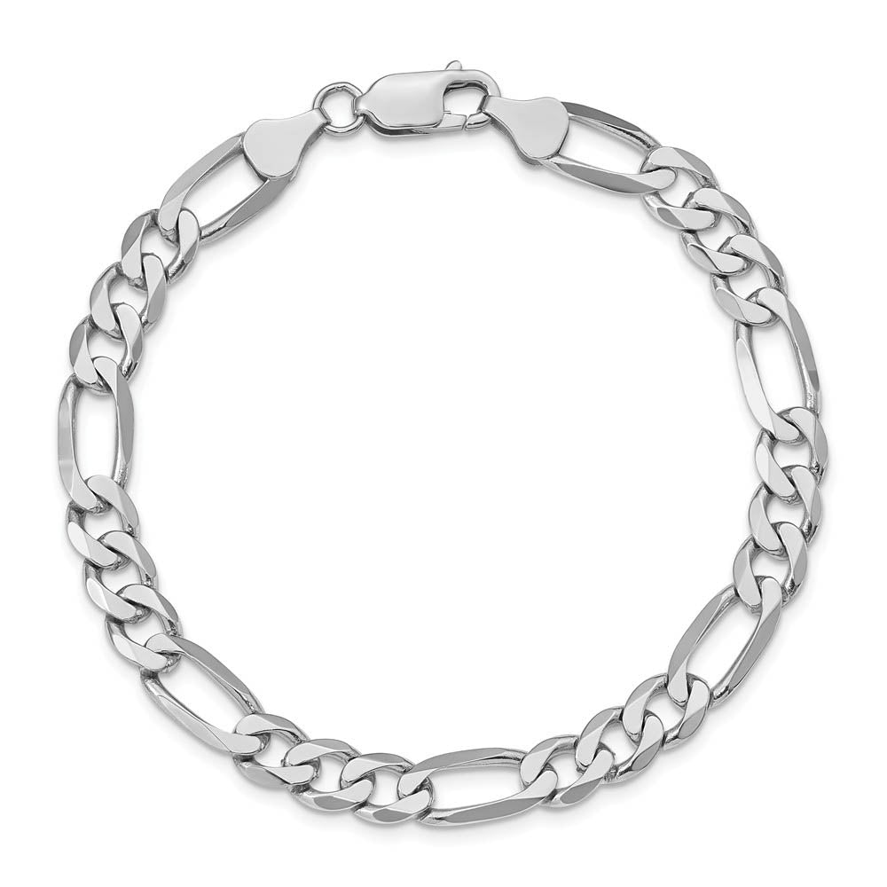 Alternate view of the Men's 7mm 14k White Gold Solid Flat Figaro Chain Bracelet, 8 Inch by The Black Bow Jewelry Co.