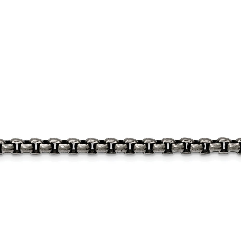 Alternate view of the 4mm Stainless Steel Antiqued Round Box Chain Bracelet, 8.5 Inch by The Black Bow Jewelry Co.