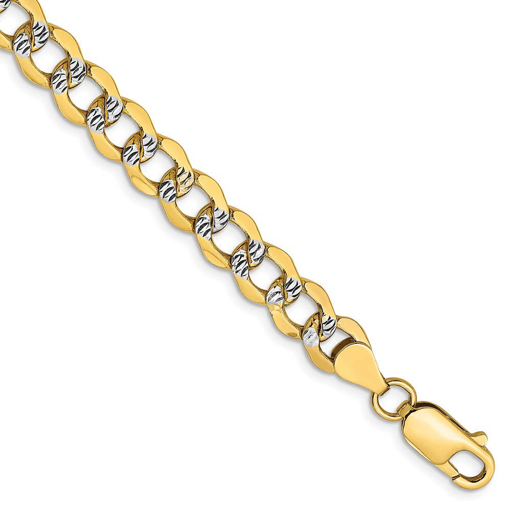6.75mm 14k Yellow Gold & Rhodium Hollow Pave Curb Chain Bracelet, 8 In, Item B15635 by The Black Bow Jewelry Co.