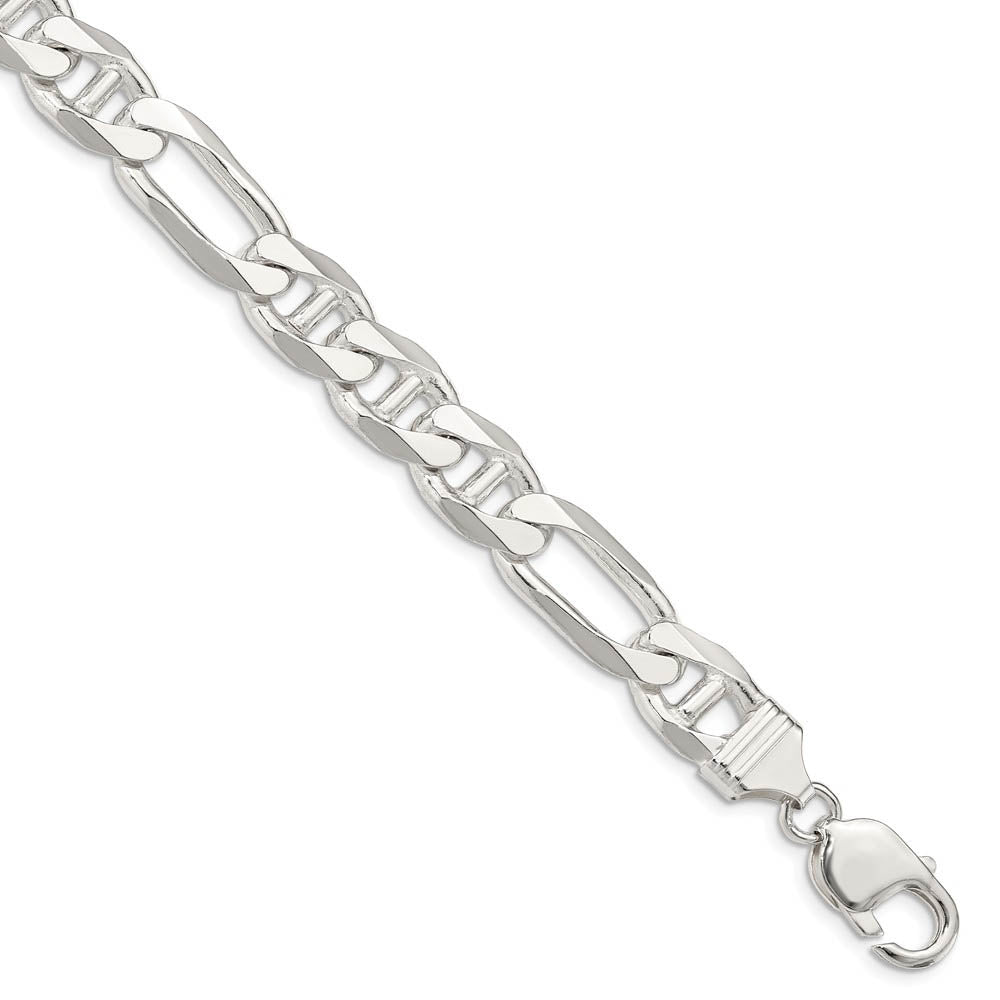 Mens 10.6mm Sterling Silver Solid Figaro Anchor Chain Bracelet, Item B15658 by The Black Bow Jewelry Co.