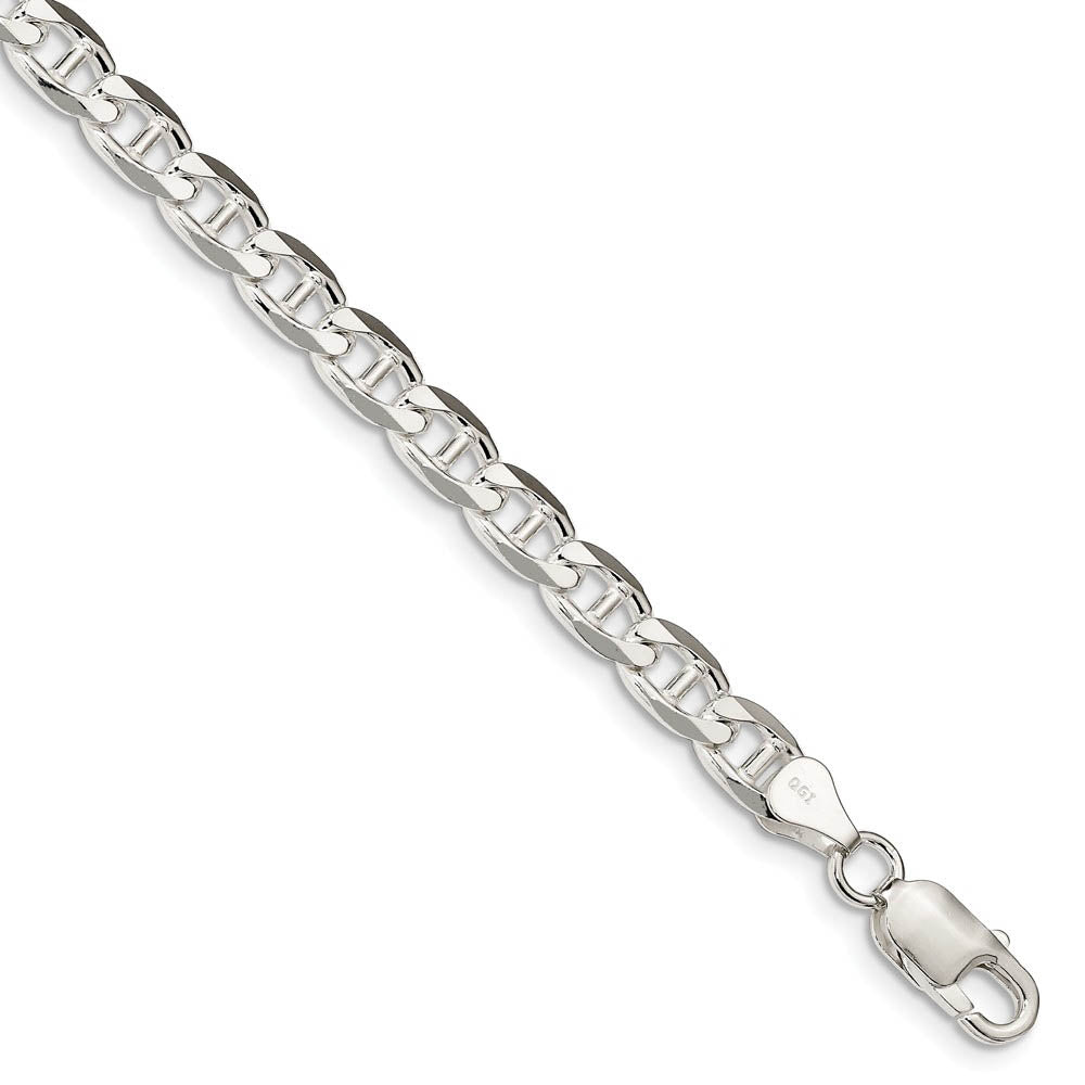 6.5mm Sterling Silver Solid Flat Cuban Anchor Chain Bracelet, Item B15663 by The Black Bow Jewelry Co.