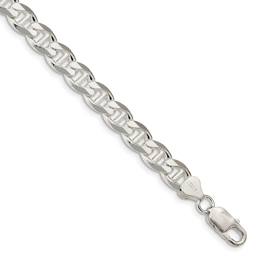 Mens 8.25mm Sterling Silver Solid Flat Cuban Anchor Chain Bracelet, Item B15665 by The Black Bow Jewelry Co.