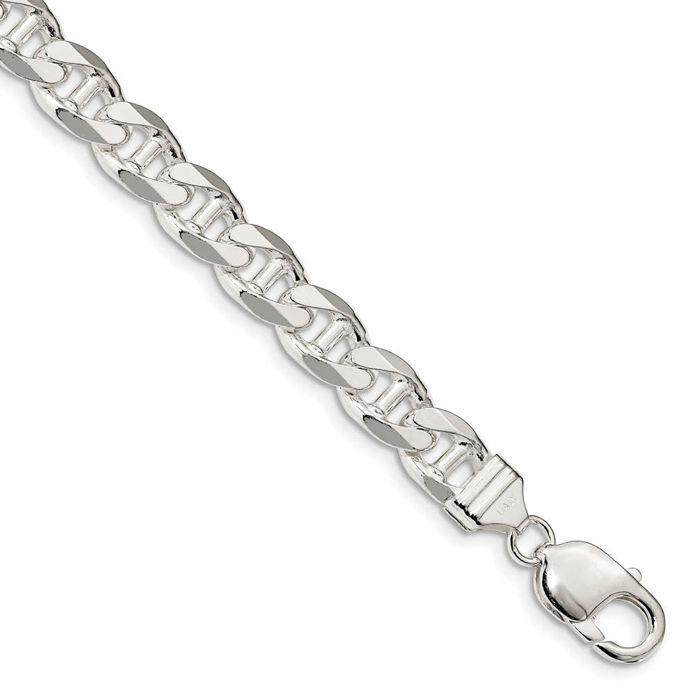 Mens 9mm Sterling Silver Solid Flat Cuban Anchor Chain Bracelet, Item B15666 by The Black Bow Jewelry Co.