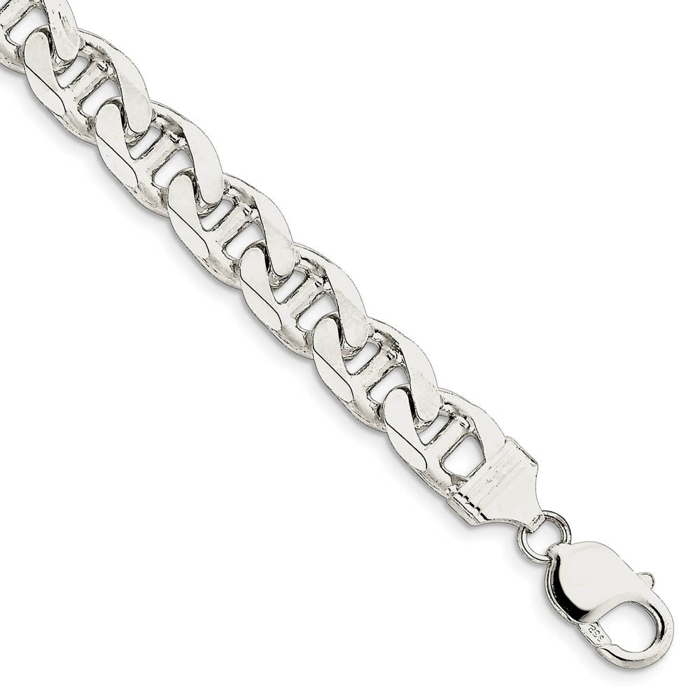 Mens 10.5mm Sterling Silver Solid Flat Cuban Anchor Chain Bracelet, Item B15667 by The Black Bow Jewelry Co.