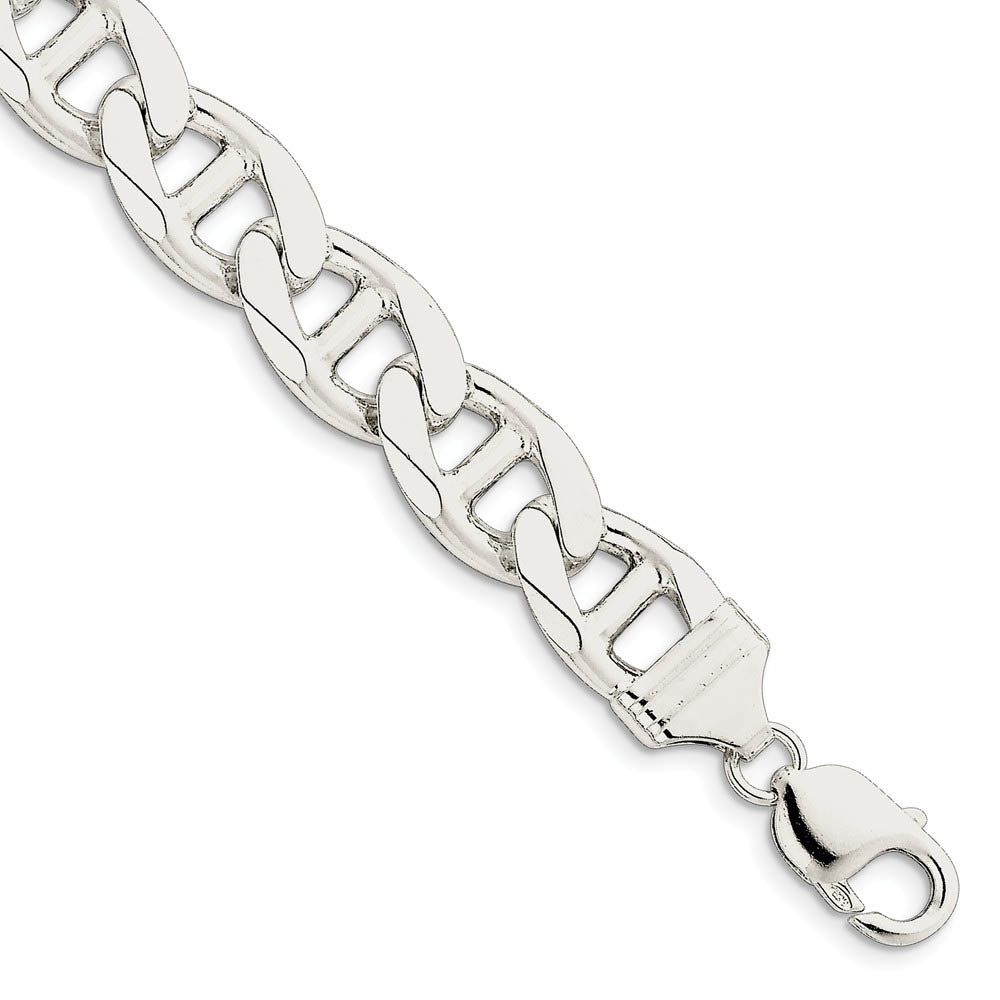Mens 13.5mm Sterling Silver Solid Flat Cuban Anchor Chain Bracelet, Item B15668 by The Black Bow Jewelry Co.