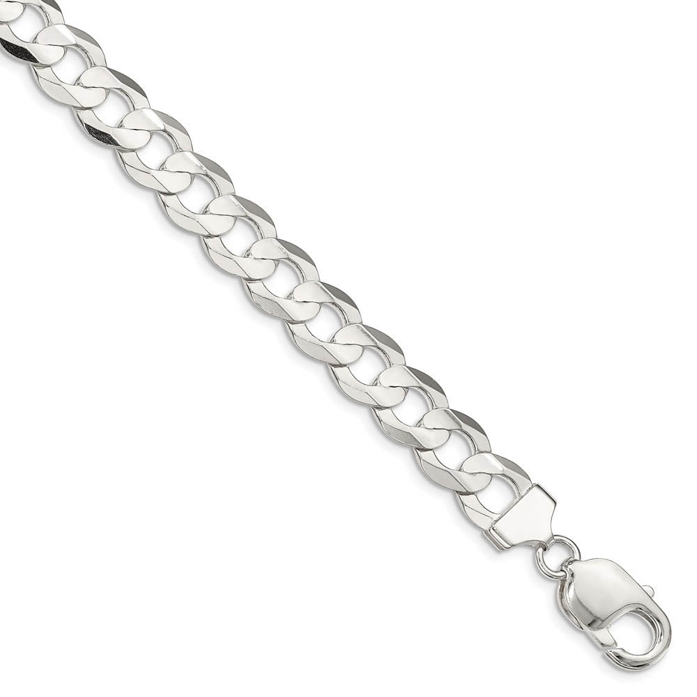Men's 9.75mm Sterling Silver Solid Concave Beveled Curb Chain Bracelet, Item B15674 by The Black Bow Jewelry Co.