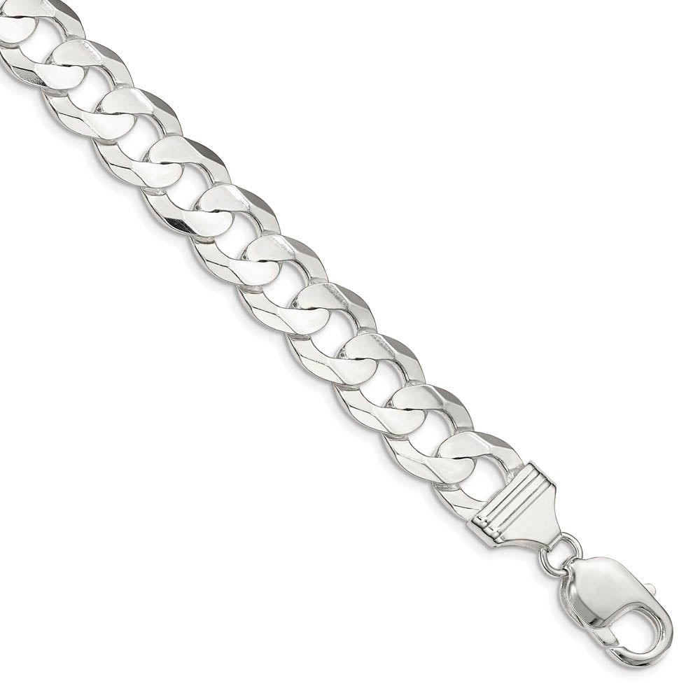 Men's 12mm Sterling Silver Solid Concave Beveled Curb Chain Bracelet, Item B15675 by The Black Bow Jewelry Co.
