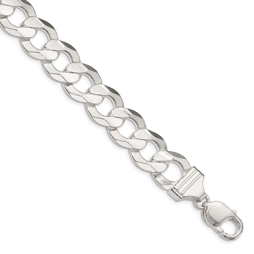 Men's 13.8mm Sterling Silver Solid Concave Beveled Curb Chain Bracelet, Item B15676 by The Black Bow Jewelry Co.