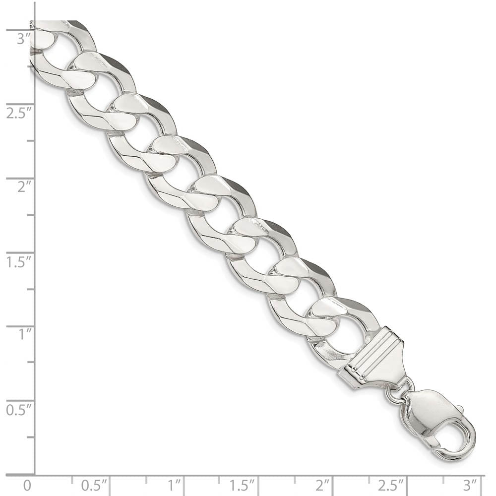 Alternate view of the Men's 13.8mm Sterling Silver Solid Concave Beveled Curb Chain Bracelet by The Black Bow Jewelry Co.
